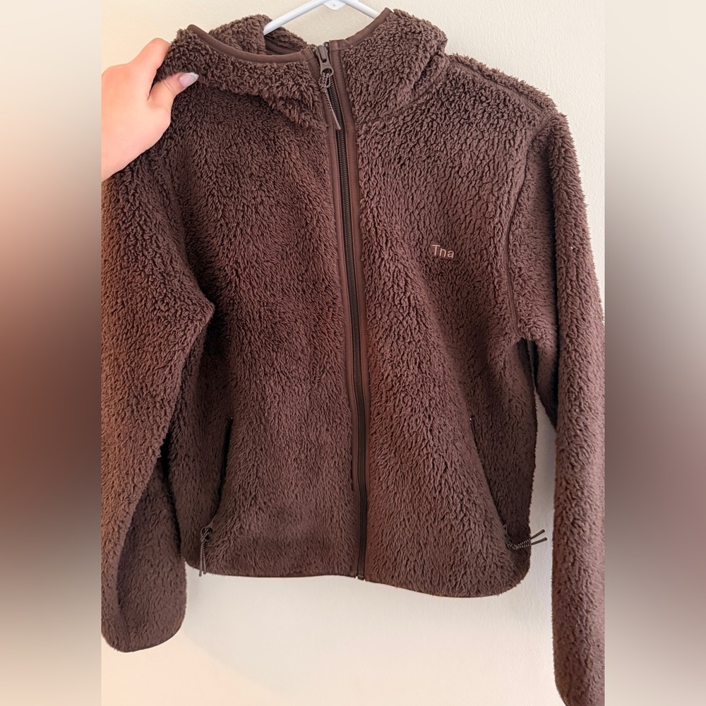 Aritzia Tna Brown Sherpa Zip-Up Hoodie